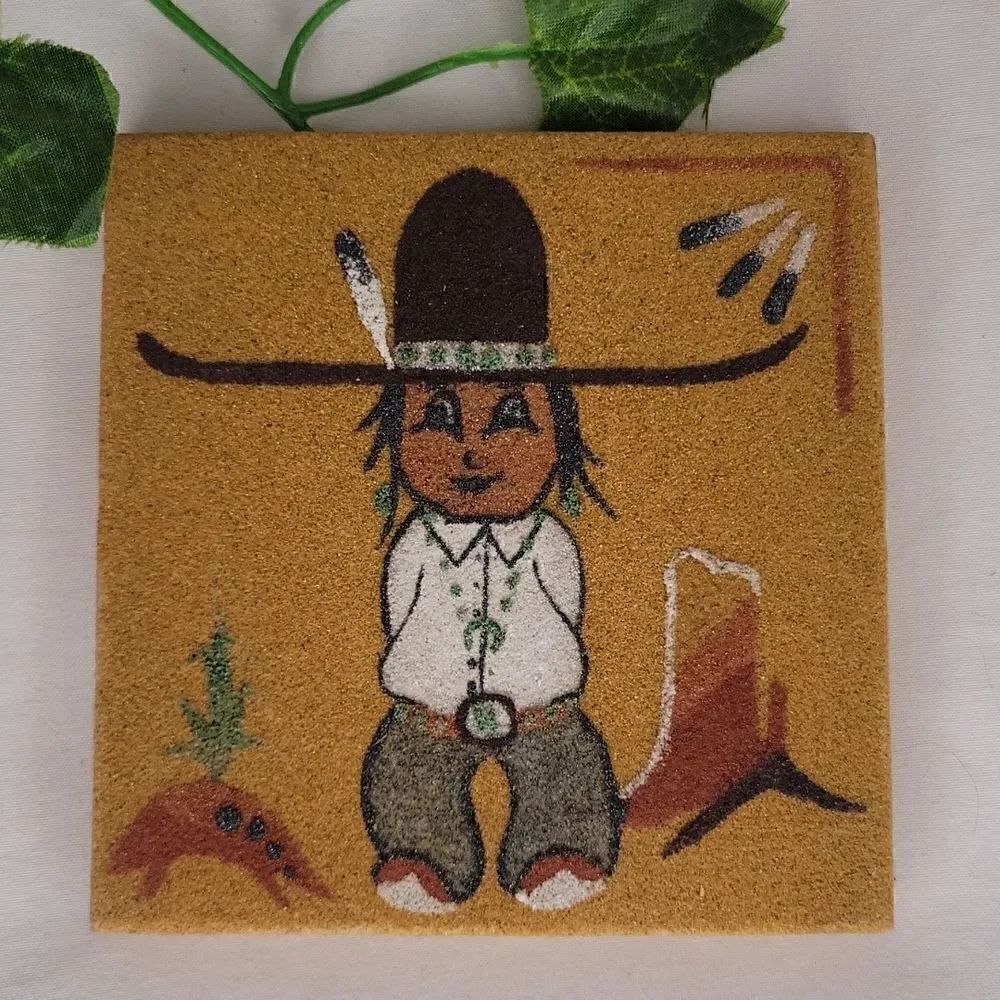 Native American. Sand Pottery. Coaster Set. Authentic. Like New - Picture 2 of 11